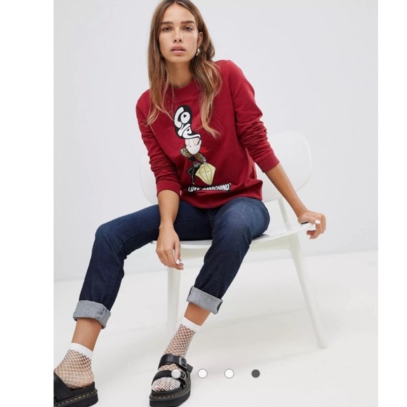 LOVE MOSCHINO LADY DIAMOND GREY CREW NECK SOFT SWEATSHIRT PERFECT CONDITION - Picture 3 of 7